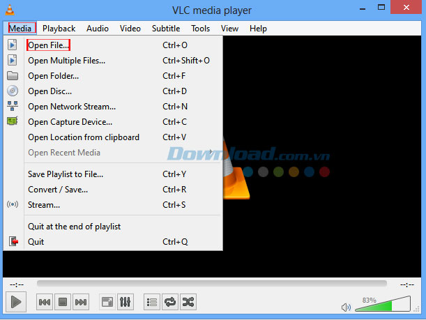 Mở file media bằng VLC