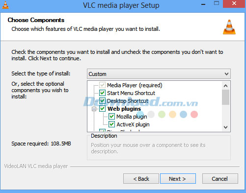 Lựa chọn một số thành phần cần cài đặt