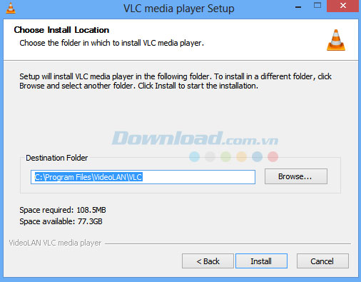 Chọn thư mục để lưu file cài