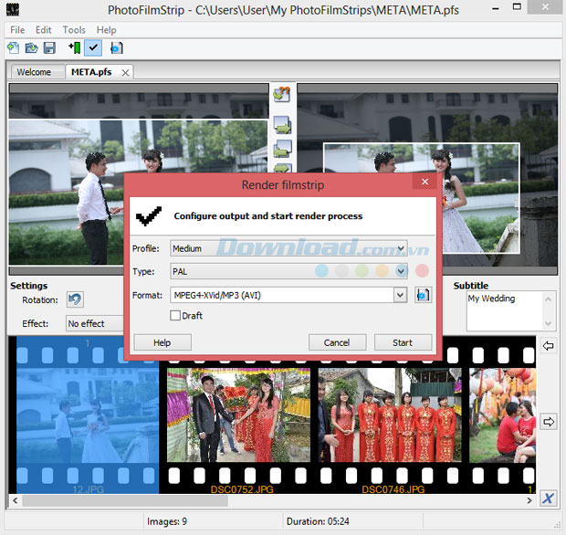 Tùy chỉnh hộp thoại Render FilmStrip