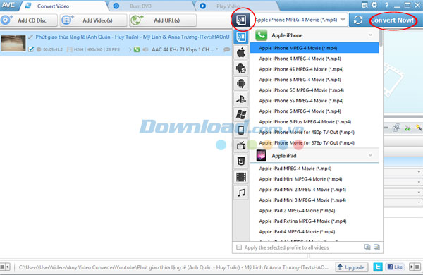 Lựa chọn định dạng đầu ra