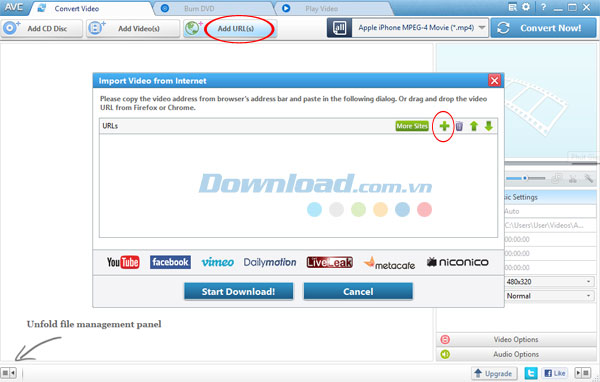 Thêm URL của video vào chương trình