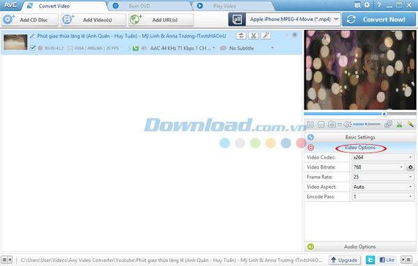 Các thiết lập video