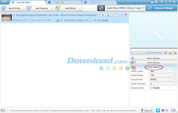 Các thiết lập audio