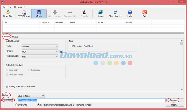 Lựa chọn định dạng đầu ra