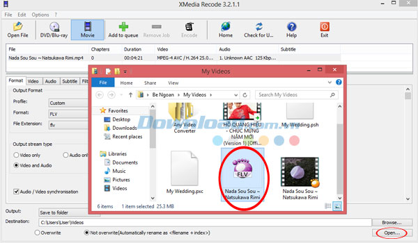 Mở file video đầu ra