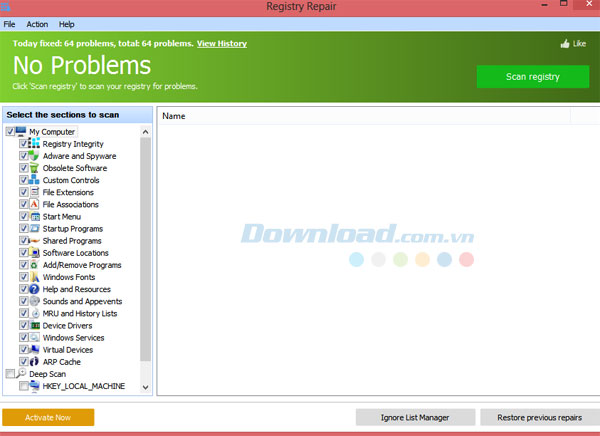 Lựa chọn các mục cần quét