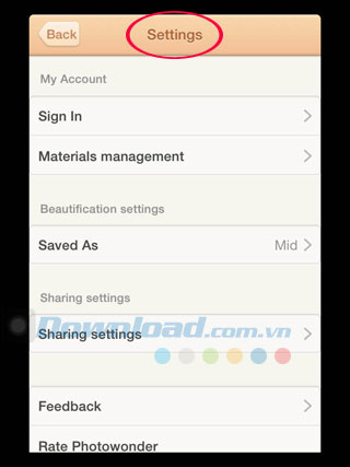 Thiết lập PhotoWonder