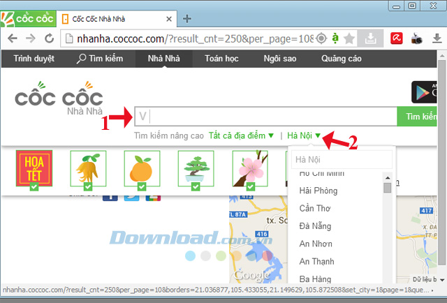 Tìm chợ hoa Tết, hình nền Tết, lời chúc Tết bằng Cốc Cốc