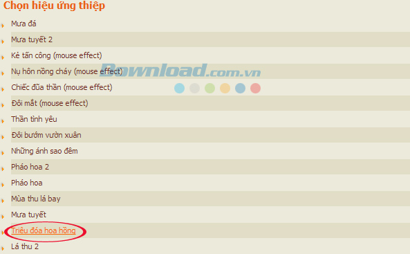 Chọn hiệu ứng Hướng dẫn tạo thiệp Valentine trực tuyến