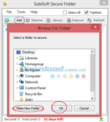 Thêm thư mục cần bảo vệ