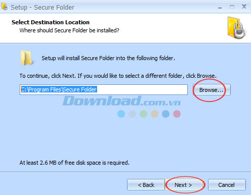 Chọn vị trí để lưu file cài