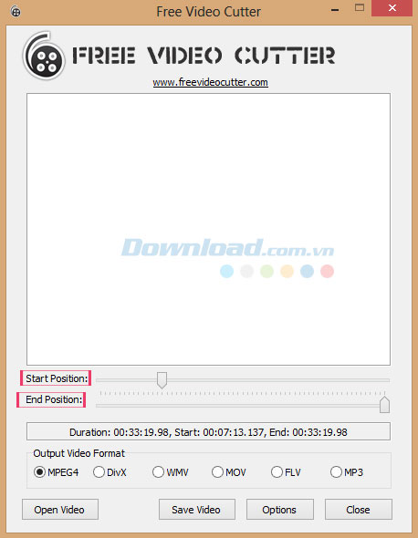 Chọn vị trí bắt đầu và kết thúc của clip