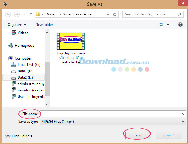 Chọn vị trí để lưu lại video