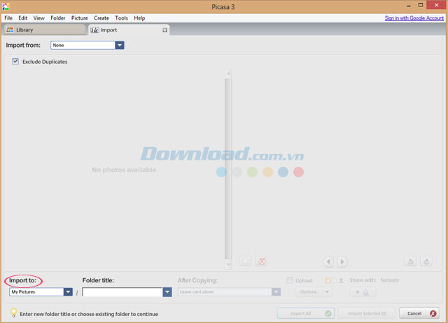 Nhập ảnh sang thư mục đích