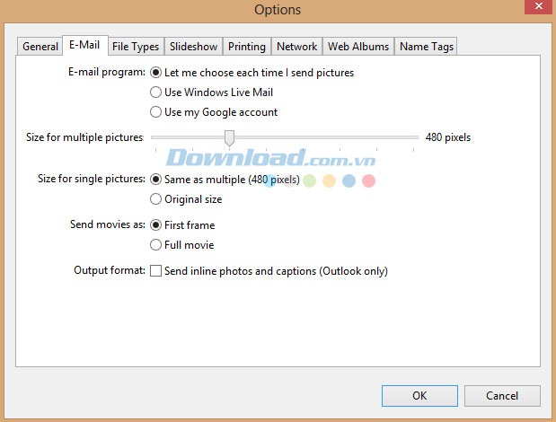 Thay đổi kích thước ảnh khi gửi email