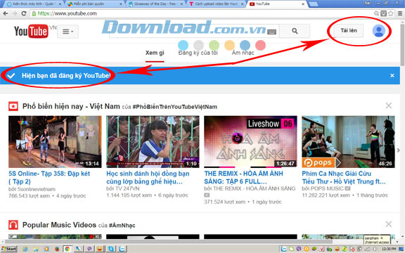 đăng nhập thành công Cách up video lên youtube