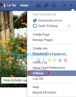 Vào phần Setttings Hướng dẫn đổi giao diện Facebook thành tiếng Việt