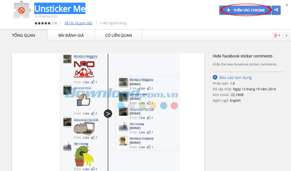 Unsticker me trên Chrome Ẩn sticker Facebook