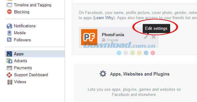 Chỉnh sửa các cài đặt