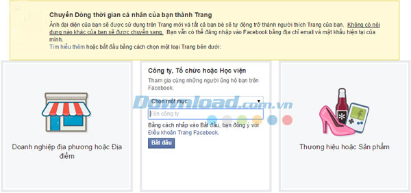 Chuyển Facebook thành fanpage