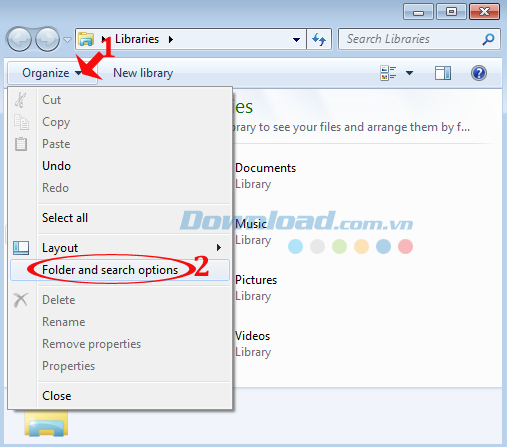 Nhấn vào Foder and search options Hướng dẫn khắc phục tình trạng CPU chạy quá tải