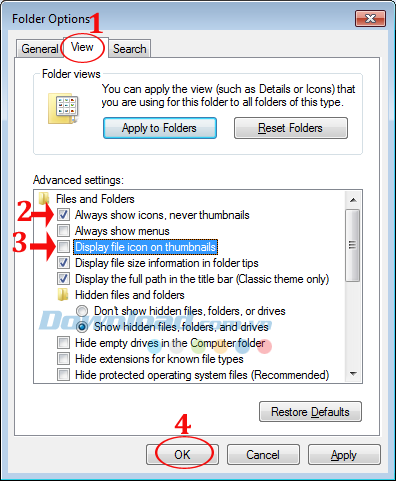 Nhấn vào thẻ View