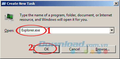 Gõ Explorer.exe vào