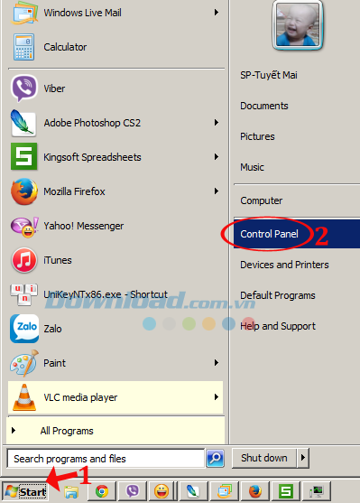 Mở Control Panel lên
