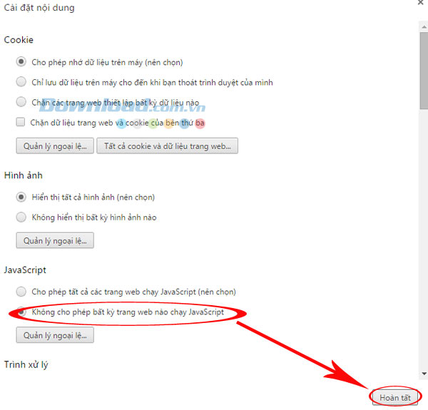 Cách tắt, bật Javascript trên Chrome