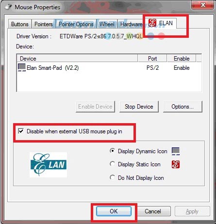 Khóa bằng ELAN Cách khóa touchpad trên laptop