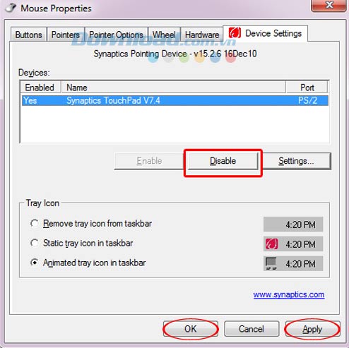 Device setting Cách khóa touchpad trên laptop