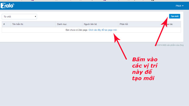 Đăng ký Zalo Page 