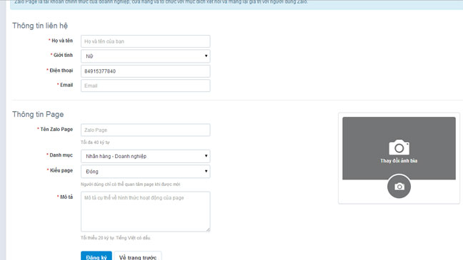tạo fanpage trên zalo