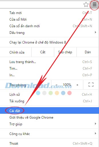 Vào cài đặt Giao diện chính Chrome