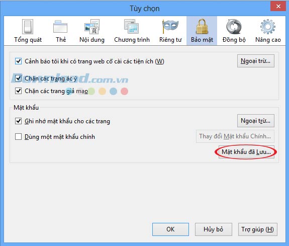Vào bảo mật Cách hiển thị mật khẩu đã lưu trên trình duyệt