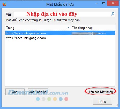 Tìm trang cần lấy lại tên đăng nhập, pass Cách hiển thị mật khẩu đã lưu trên trình duyệt