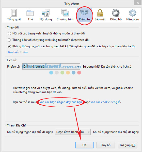 Chọn thẻ riêng tư Cách làm máy tính chạy nhanh hơn