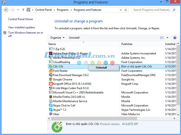 Chọn phần mềm cần xóa Cách làm máy tính chạy nhanh hơn