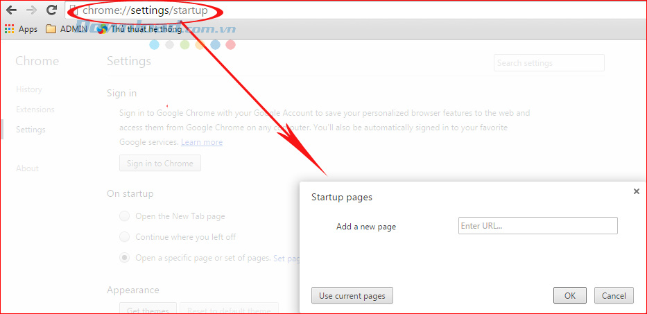 nhập địa chỉ để vào cài đặt 15 bí mật ít người biết của Chrome