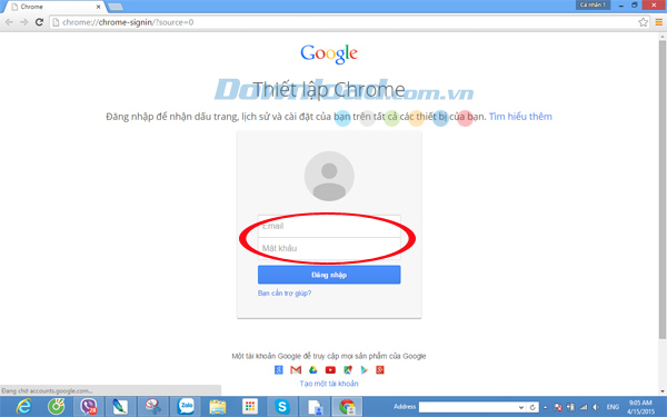 Nhập tên tài khoản và mật khẩu Cách chuyển đổi qua lại giữa các tài khoản chrome