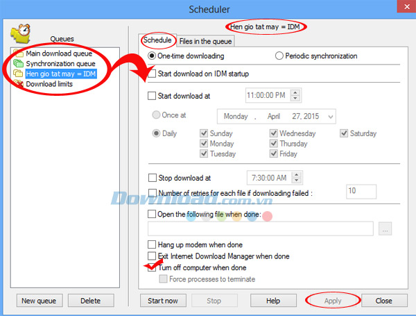 Dcách hẹn giờ tắt máy tính trên Internet Download Manager