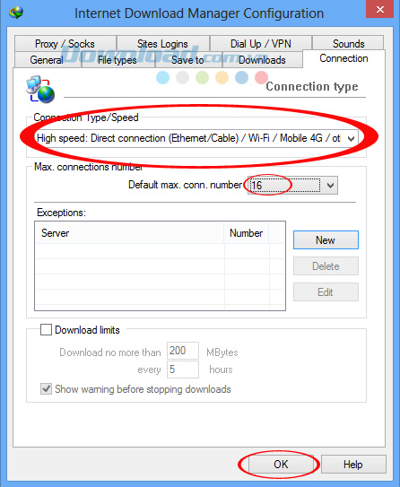 Chọn thẻ Connection Cách tăng tốc Internet Download Manager hiệu quả nhất
