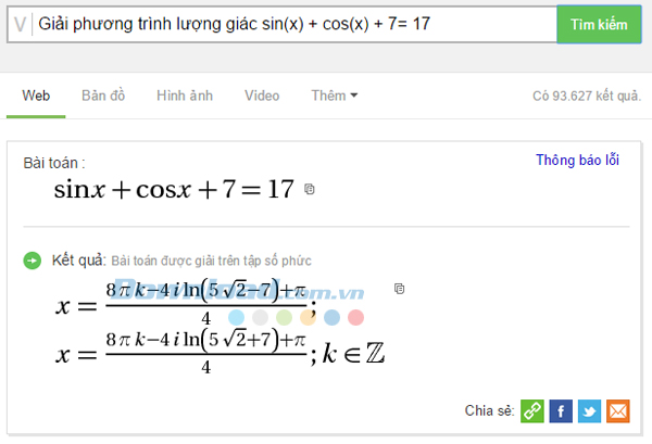 Phương trình lượng giác cơ bản 2 Cách dùng Cốc Cốc để giải Toán cực nhanh