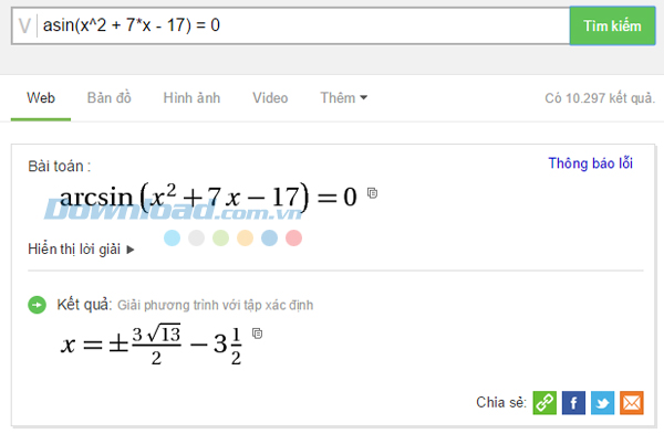 Phương trình với hàm lượng giác ngược Cách dùng Cốc Cốc để giải Toán cực nhanh