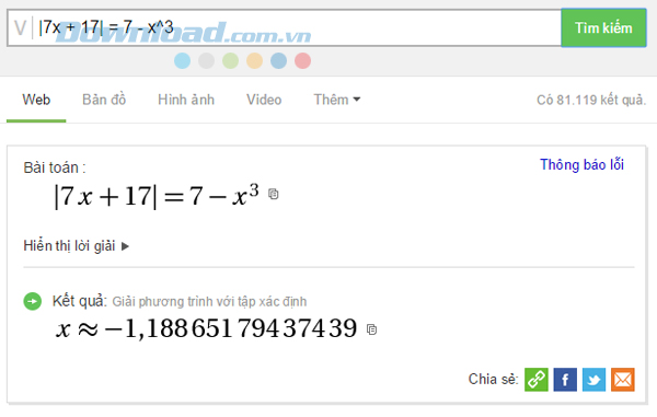 Phương trình có chứa dấu giá trị tuyệt đối Cách dùng Cốc Cốc để giải Toán cực nhanh