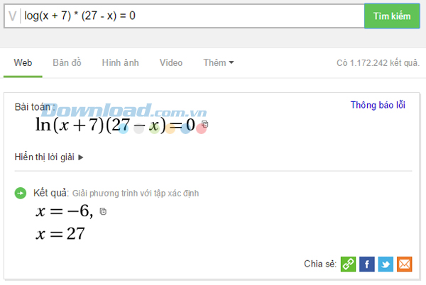 Phương trình có chứa logarit Cách dùng Cốc Cốc để giải Toán cực nhanh