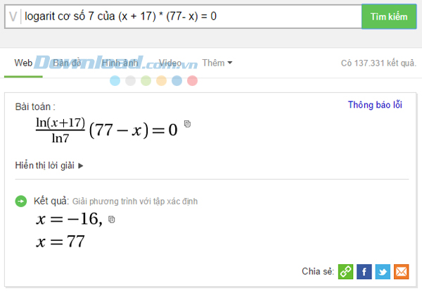 Cách viết khác của phương trình chứa logarit Cách dùng Cốc Cốc để giải Toán cực nhanh