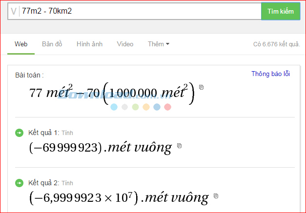 Phương trình có chứa đơn vị đo lường 2 Cách dùng Cốc Cốc để giải Toán cực nhanh