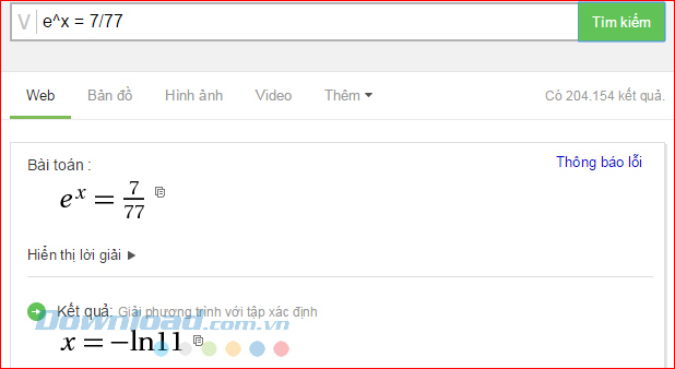 Phương trình có chứa hằng số toán học và vật lý Cách dùng Cốc Cốc để giải Toán cực nhanh